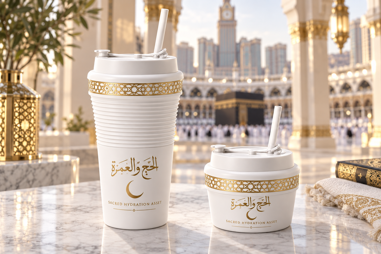 White and gold Project Green-Cup vessels presented near the Grand Mosque in Makkah